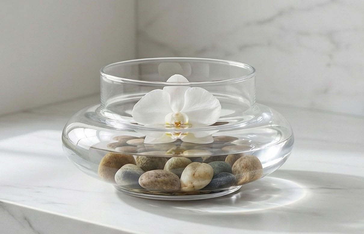 Flower Glass Vase, Urli Bowl Terrarium Succulent Planter, Air Plant Display, Decorative Centerpiece Floral Container (4 inchi)-image-17