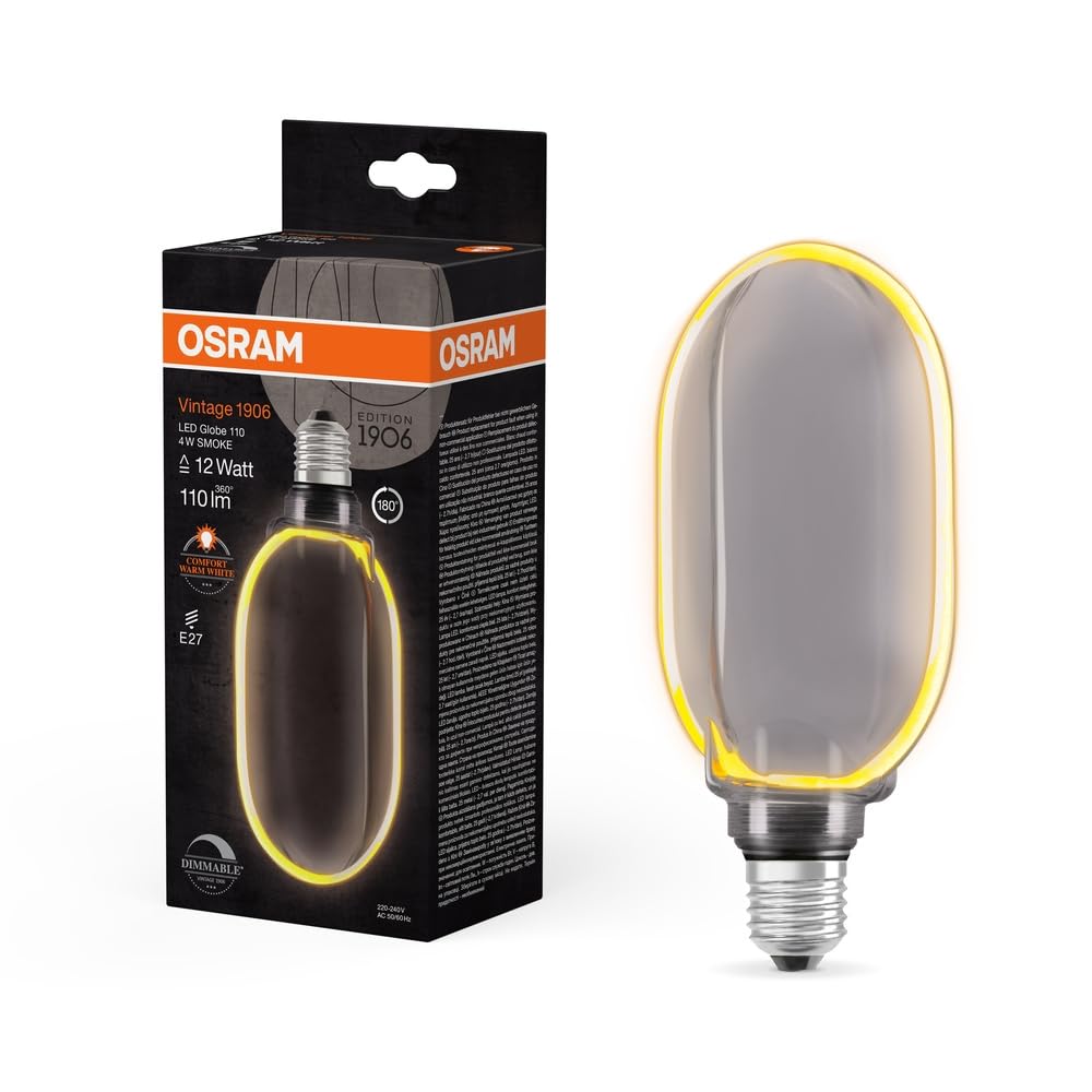 OSRAM Vintage 1906 Globe 100 Filament O Lamp, 4 W, 110 lm, 1800 K, 818 Pleasant Warm White, Smoke, IP 20, Lead-Free Glass, 100 mm, E27 Socket — image 1