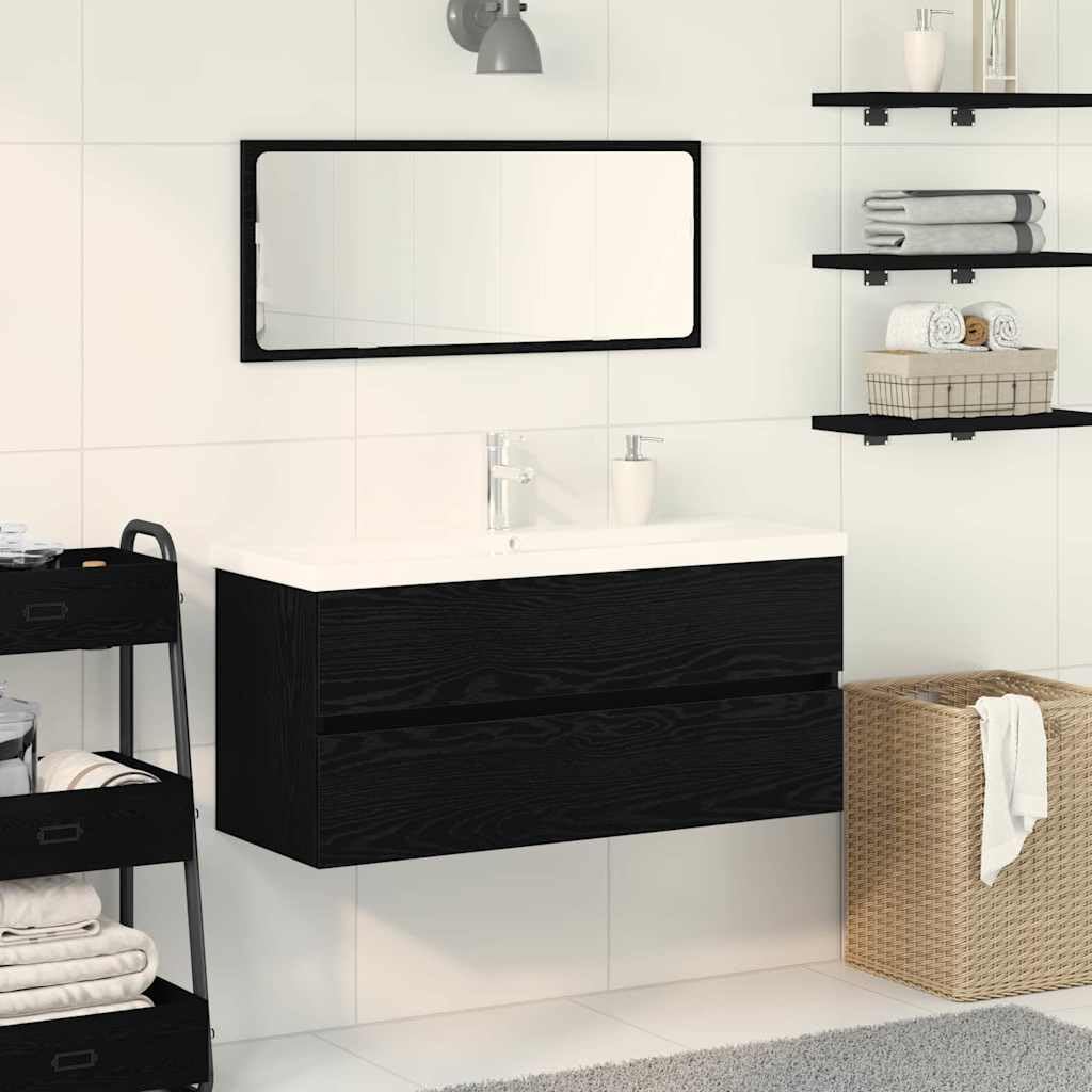 Armario para lavabo de madera de roble negro, 100 x 39 x 62 cm, con espacio de almacenamiento y puertas con bisagras, para baño, montaje en pared, moderno armario de baño