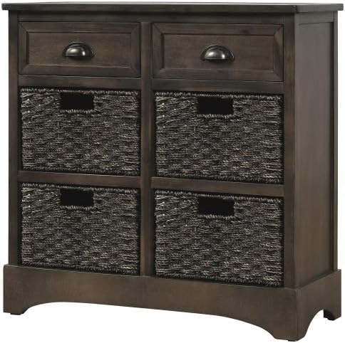 Miniatura 18 de TRIPLE TREE Armario de almacenamiento rústico, armario de madera con 2 cajones y 4 cestas de ratán, mesa de consola de entrada, mesa de sofá para