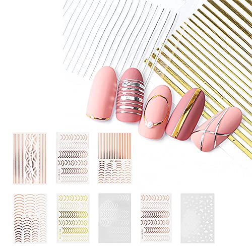 YUECI 4PCS Nagelsticker 3D Nagelabziehbilder Gold und Silber Aufkleber Nagelaufkleber Metallic Selbstklebend Aufkleber… – Bild 4