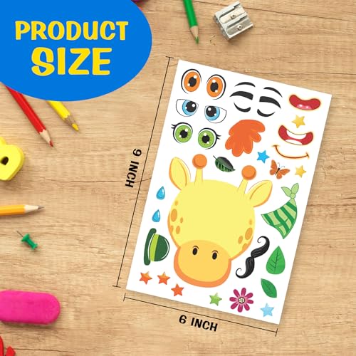 Image of CodersParadise 12 Sheets Animals Make-a-Face DIY Stickers for Kids | Creative Mix & Match Sticker Activity | Fun Craft, Educational & Interactive Stickers for Children