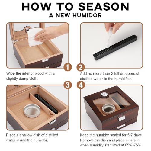 Bald Eagle Cigar Humidor, Handmade Box with Humidifier Hygrometer, Cedar Wood Glass Top Case with Accessories Drawer, Hold 30-35 Cigars - Image 8