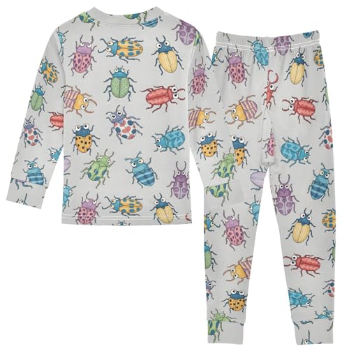 Pajama Sets Long Sleeve Colorful Bugs Cute Pattern Soft Comfy Sleepwear 2 Piece PJS 3-8T3