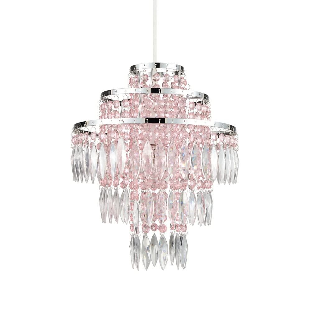 Litecraft Glow Light Shade 30cm Easy Fit Jewelled Children's Lampshade - Pink
