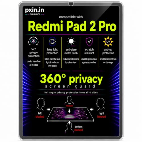 Image of Pxin 360 Pro Privacy Screen guard compatible with Redmi Pad 2 Pro | Anti Glare | Anti UV | Anti Blue | Anti Reflection | Privacy Filter | Unbreakable Build