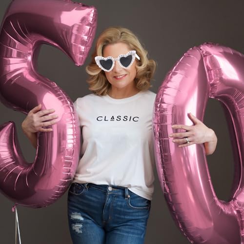 50th Birthday Glasses Heart Shape Sunglasses with Rhinestone for Women Friends Fifty Birthday Gift Accessories Party Favors2
