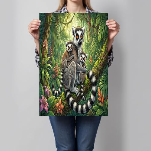Art mural sur toile animaux tropicaux lémurien 80x120 cm pour salon