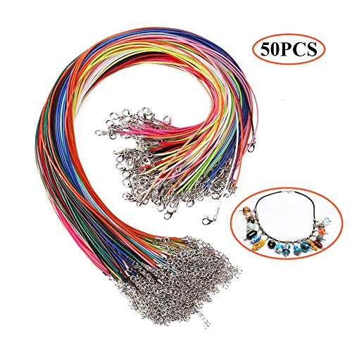 Collar de algodón encerado Dproptel de 45 cm, 1,5 mm, cadena de piel para bisutería, con cierre de mosquetón, para hacer collares y pulseras, 50 unidades 46 cm Colorful