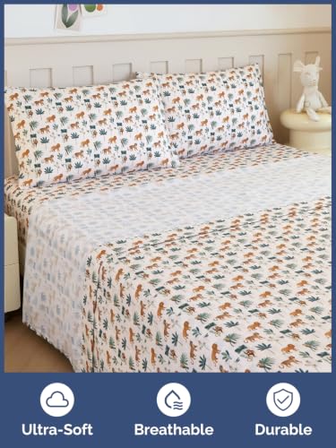 Image of Kids Queen Size Safari Bed Sheets - 4 Piece Kids Safari Sheet Set - Wild Animal Bedding - Ultra-Soft, Cute & Cozy - Breathable & Machine Washable - Adventure Bed Set for Boys, Girls, Teens & Toddlers