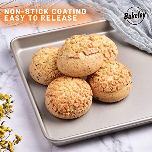 Bakeley 17-Inch Baking Sheet Pan Non-Stick Carbon Steel Baking Sheets For Oven Cookie Sheet Pan For Roasting Meat Bread Jelly Roll Battenberg Pizzas Pastries 17.52" X 11.73" X 0.91" (Champagne Gold) #TOP3