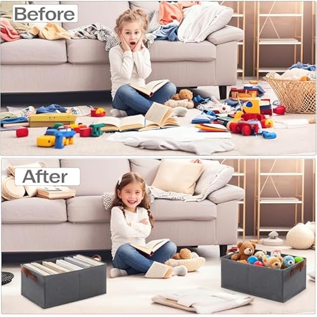 4 Pack Storage Bins, Foldable Storage Baskets for Shelves, Large Fabric Closet Organizers with Handles for Clothing, Toys, Books, Shelves