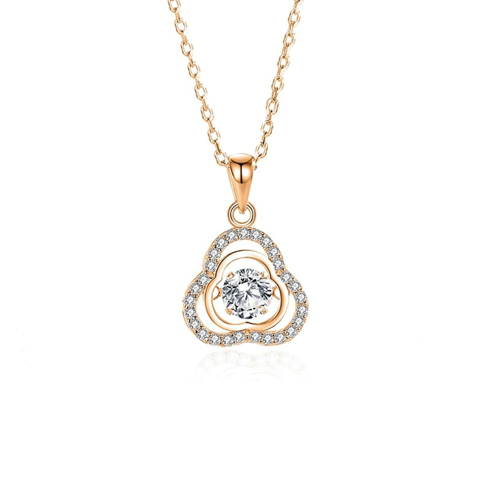 Łańcuszek damski z białego złota próby 375, 9 karatów, zawieszka charms z liściem koniczyny z topazem 5 mm, moissanit 0,5 ct i diamentowym naszyjnikiem 45 cm, na wesele