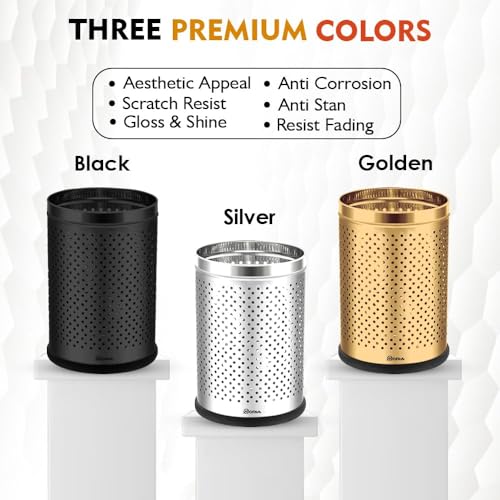 Image of mofna Stainless Steel Perforated Dustbin for Home, Trash Can with Anti-skid Base, 10x24 Inches Garbage Bin for Bathroom, Office, Bedroom, Kitchen & Toilet or Commercial Use (30 Litre)