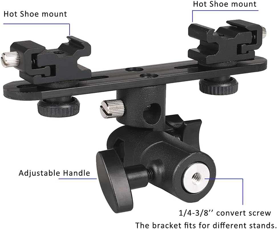 DSLR Dual Flash Bracket 2-Hot Shoe Mount Speedlight Stand Umbrella Flash Holder