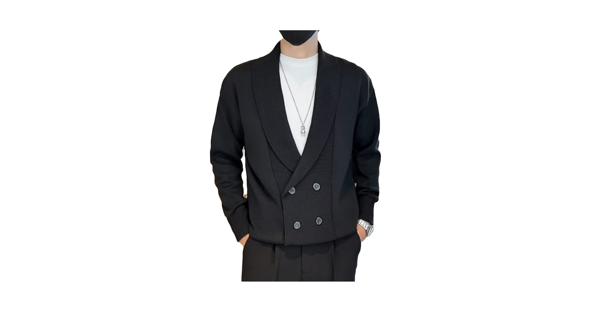 HZCX FASHION Men Shawl Collar Double Breasted Cardigan Sweater
