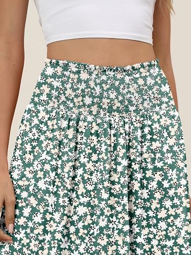 Image of ANRABESS Women's Maxi Skirts Summer Boho Floral High Waisted Flowy Swing Pleated Beach Long Skirt with Pockets
