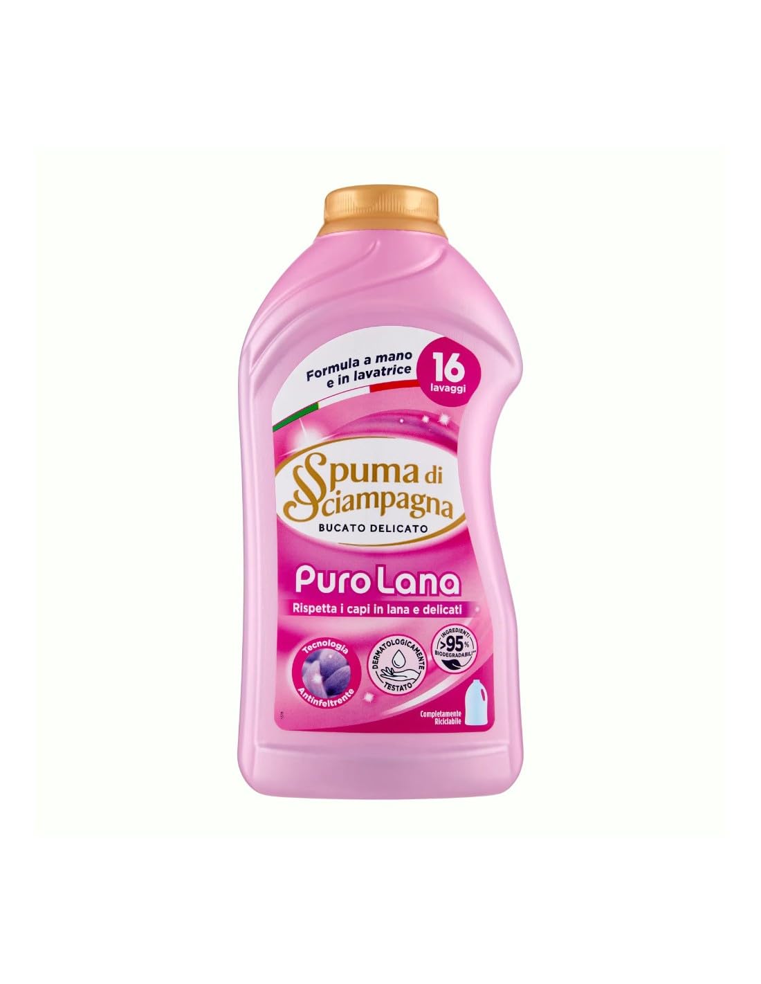 12x Spuma Di Sciampagna Waschmittel Puro Lana - Flüssigwaschmittel - Respektiert Wolle und empfindliche Kleidungsstücke 16 Wäschen 800ml + Beni Culinari Kostenloser Schlüsselanhänger