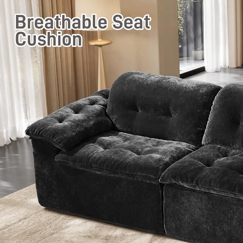 Image of Oversized Modular Sectional Sofa, Large Modern Cloud Sectional Couch with Seat Cushion, Boneless 3 Seater Couch for Living Room, Apartments, No Assembly Required, Black