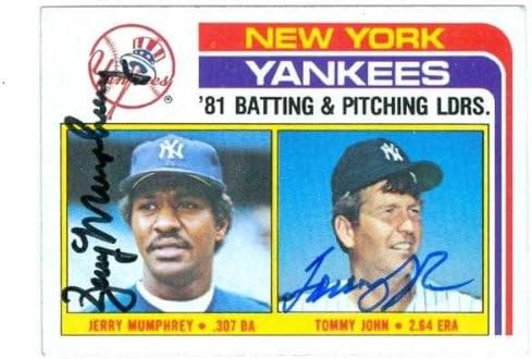 Tommy John & Jerry Mumphrey autographed baseball card 1982 Topps #486 (New York Yankees)