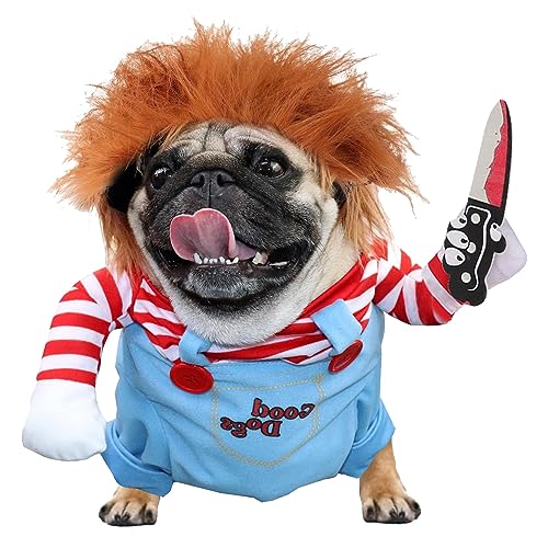 Amzbarley 犬服 チャッキー コスチューム ピエロ 二足歩行 面白いコスプレ ハロウィン パーティー 猫 服 コスプレ衣装 変装 可愛い 小型犬 中型犬 猫犬通用 ペット服 ハロウィン 簡単装着 伸縮性 調整可能のサムネイル