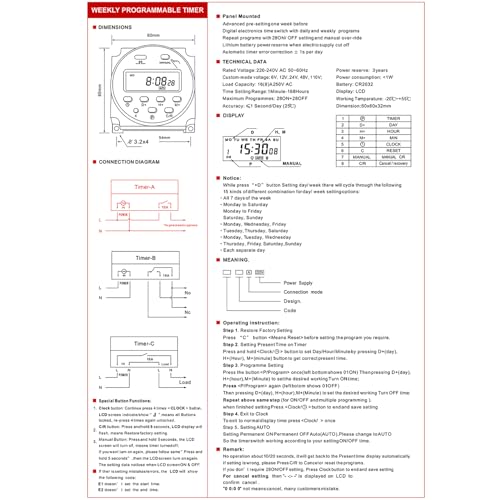 Heschen CN101A 12V DC 16A Zeitschaltuhr mit digitalem LCD-Display, mit wasserdichter Abdeckung, Weiß