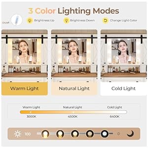 Hasuit farmhouse vanity desk with mirror and lights white makeup dressing vanity table with charging station rustic country vanity mirror with sliding barn door 3 lighting modes adjustable  urban country home decor