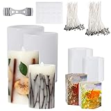 4Stück Silikon-Kerzenformen Zylinderförmig Kerzenform Silikon Sechseckig Kerzengießform Silikonform Gießformen 3D Kerzen Silikonform für DIY Aromatherapie Kerzen,mit 40 Kerzendochten