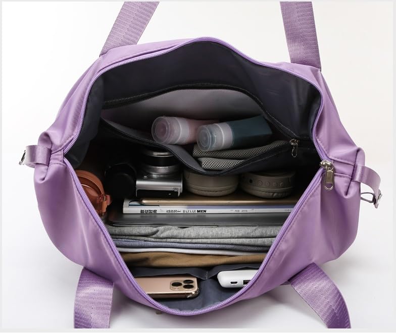 Large Capacity Folding Travel Bag, Lightweight Waterproof Luggage Bag, Expandable Travel Duffel Bag, Dry Wet Separated Gym Tote Bag (Light purple)4