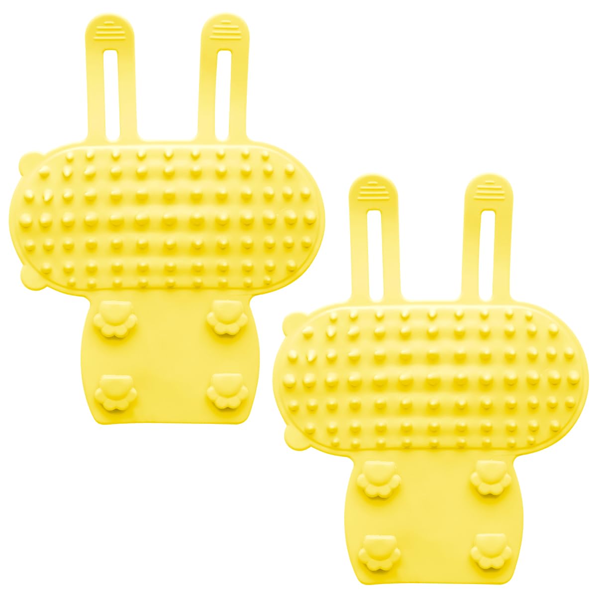 Thyonta 2 Pcs Cat Self-Grooming Silicone Massage Brush 2-in-1 No-Bath Grooming Tool Shedding Glove Scratch Relief Toy with Strap for Table and Chair Legs (Yellow)