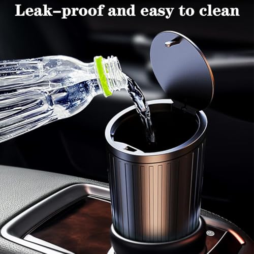 Image of Car Trash Can with Push Lid, Mini Dustbin for Car Cup Holder, Portable Garbage Bin for Auto Interior, Leak Resistant Waste Container for Car, Office, Home and Travel, Universal Fit, Black
