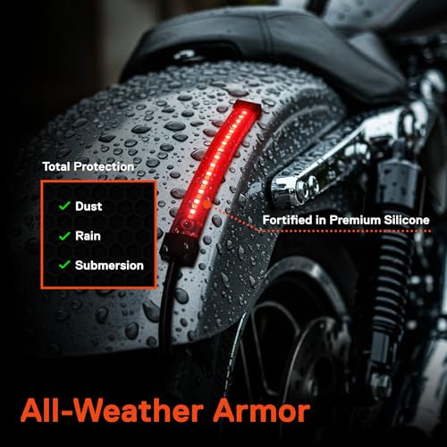 Image of TRUE MODS 2pc 5 inch Rear LED Motorcycle Red Running Brake & Amber Turn Signal Tail Light Strip Kit for License Plate [Waterproof] Universal Self Adhesive Surface Mount Flexible Rear Lamp for Bike ATV UTV