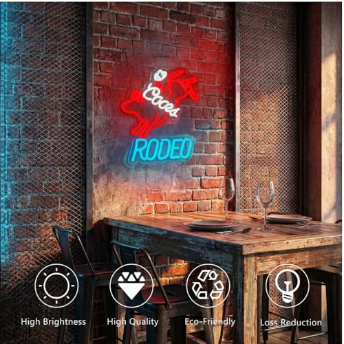 Image of Crs RODEO LED Neon Lights for Wall Decor Signs, Western Decor Cowboy Dimmable Western Rodeo Neon Light Signs for Wall Decor Cowboy Neon Sign for Man Cave Home Bar Beer