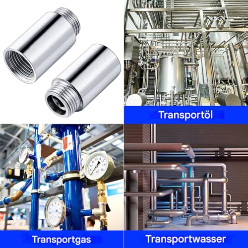 QZKJQDD Hahnverlängerung G1/2 Zoll x 30 mm, 2 Stück HahnverläNgerung, Fitting Edelstahl 1/2 Zoll VerläNgerung für WasserhäHne, Eckventile, DuschköPfe, GewindeverläNgerung, Wasseranschluss (3 cm)