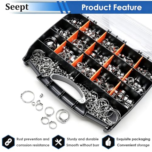 Image of 607Pcs 22 Sizes Single Ear Hose Clamps with Pliers 5.3-33.1mm 304 Stainless Steel Crimp Hose Clamps Assortment Kit Perfect for Automotive /Home Appliance /Water Pipe and Fuel Line