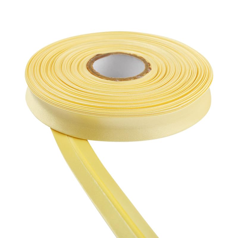 Satin Bias Binding Tape for Bunting Craft Art Piping Hemming Binding Seams Finishing Raw Edges DIY Garment and Trimming Sewing Quilting Apparel Decoration (Lemon,25m)