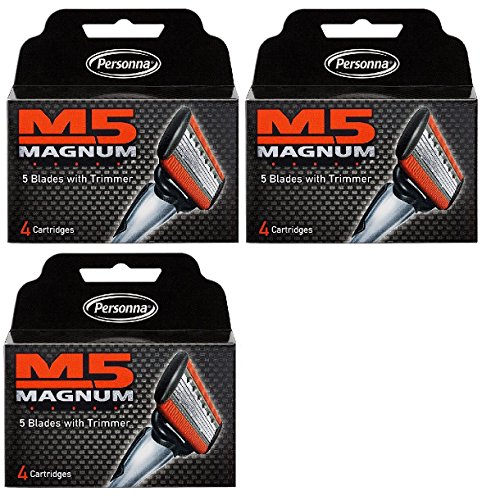Personna M5 Magnum 5 Refill Razor Blade Cartridges, 4 ct. (Pack of 3) + FREE Schick Slim Twin ST for Sensitive Skin