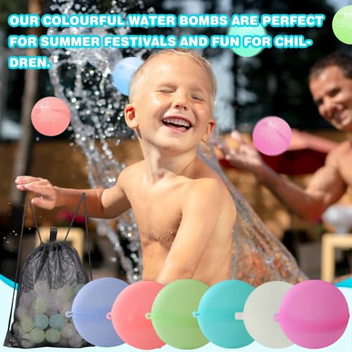 Miniatura 4 de Bombas De Agua Reutilizables,18pcs Globos De Agua Reutilizables, Con Bolsa De Red, Juguetes De Piscina, Actividades Al Aire Libre, Juegos Acuáticos
