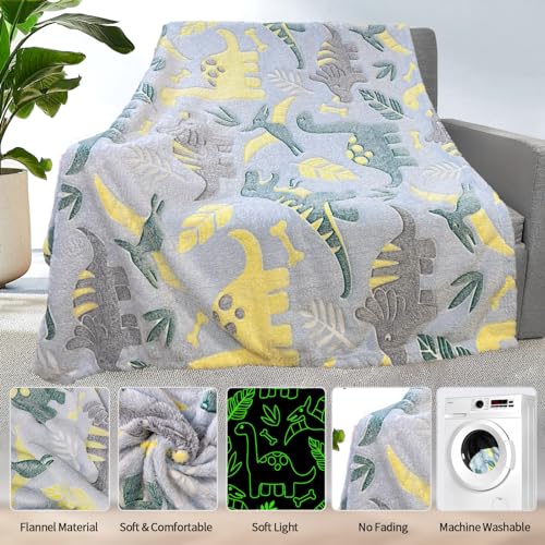 Dinosaur Glow in the Dark Blanket for Boys & Toddlers, 50"x 60" Soft Fleece Throw