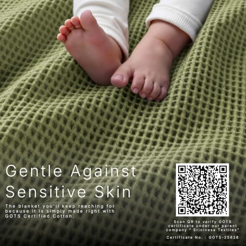 Image of GOTS Certified 55 inchX60 inch Throw 100% Organic Cotton Waffle Blanket- Green | Premium Waffle Blankets & Throws for Bed, Throw Blanket for Couch, Modern & Cozy Blanket, All Season, Comfy and Soft Blankets