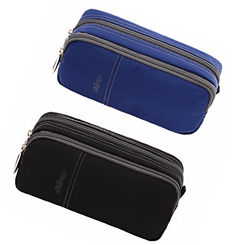 Pencil Case Large Pencil Pouch Pencil Bag with Double Compartments for Girls Boys Adults (2Pack Black+Navy)