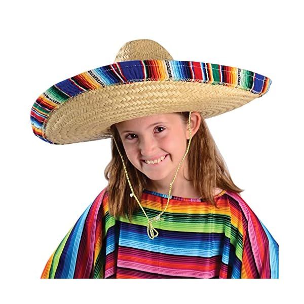 Giftexpress mexican sombrero hat adults with serape trim, 21" wide authentic for cinco de mayo, straw sombrero with band - image 8