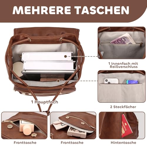 Leathario Rucksakck Damen Klein, Diebstahlsicher Cityrucksack, Mini Wasserdichtere Rucksackhandtasche,Eleganter Tagesrucksack für Büro,Pendeln,Backpack Women für Reisen Einkaufen