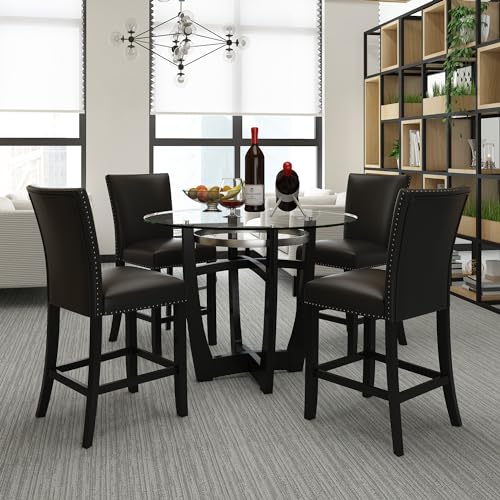 PADMA HOUSE Glass Counter Height Bar Table Stools Set of