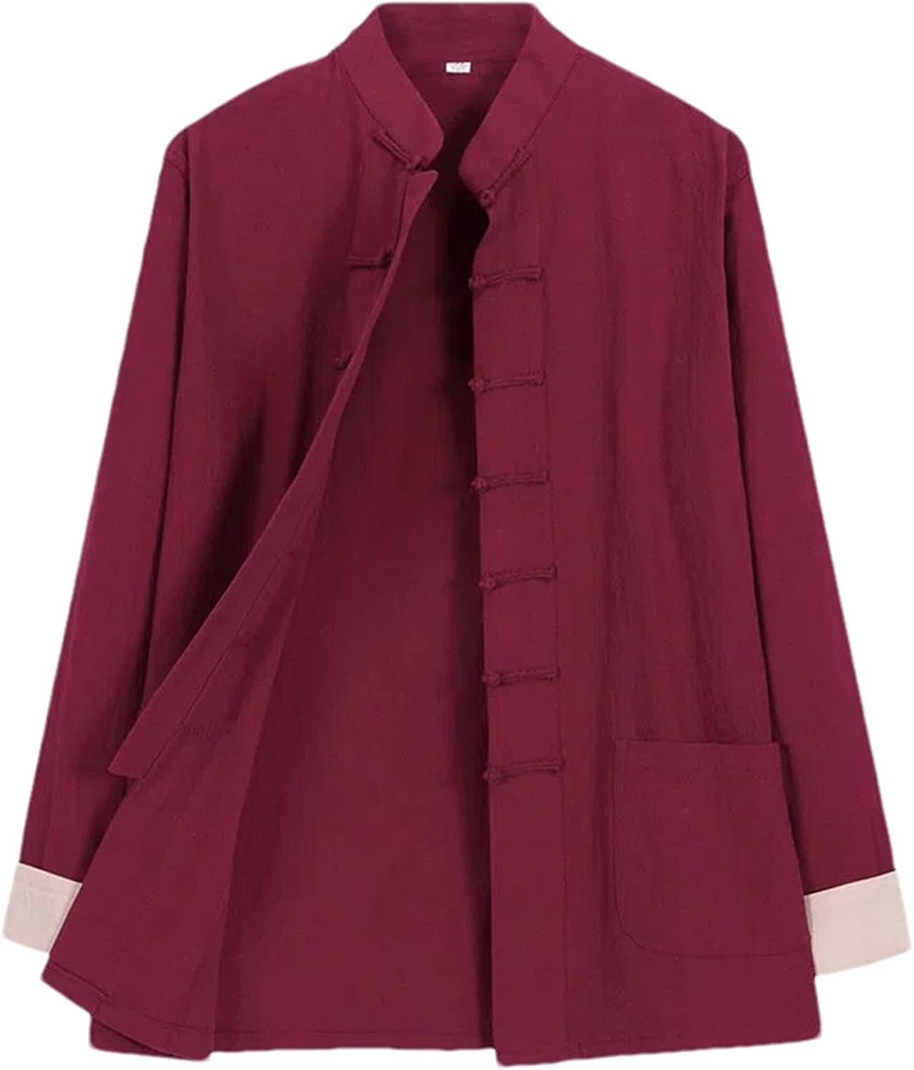 Chinese-Style Solid Color Long-Sleeved Shirt Men's Kung Fu Tai Chi Buddhist Zen Clothing Tang Suit Jacket Top