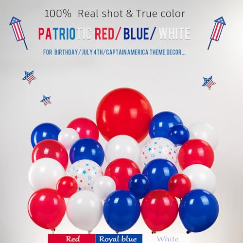 Image of Patriotic balloons Red White and Blue balloon garland arch kit with star print and flag star mylar balloon Tissue Paper Tassels Banner for 4th of july independent day Veteran Day party decorations