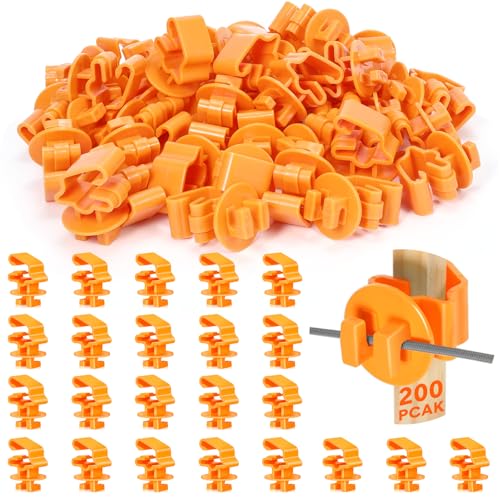 Geiserailie 200 Pcs Orange T Post Insulators Electric Fence Posts Electric Fence Insulators Wire Standard Snug Fitting T Post Clips for Agricultural Ranchers