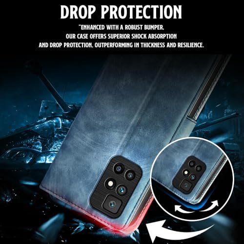 Image of WOW IMAGINE Shock Proof Flip Cover Back Case for Xiaomi Mi Redmi 10 Prime (Magnetic Button Flip Case | Wallet Pockets & Stand | Leather Finish | Aquamarine)