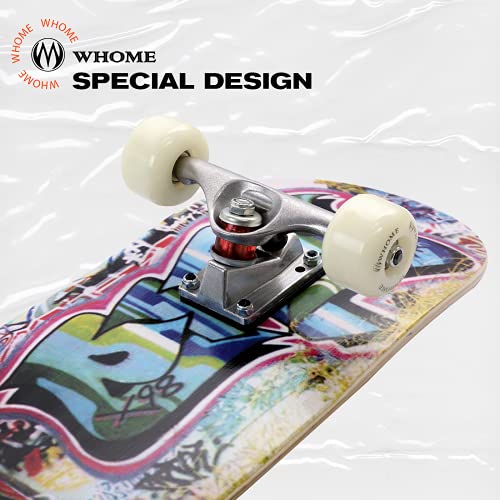 WHOME Pro Skateboards Komplett für Erwachsene/Kinder Mädchen/Jungen Anfänger/Profi - 31 x 8 Zoll Standard 8-Fach Alpine Ahorn Deck ABEC-9 inkl. T-Tool (Urban)