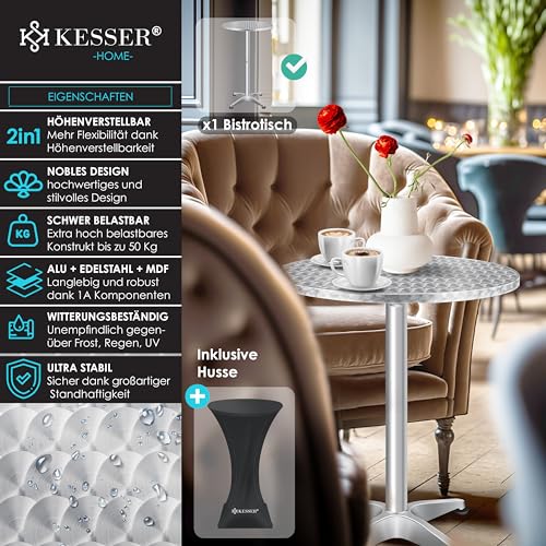 Kesser 2in1 Bistrotisch Aluminium 1er Set für flexible Nutzung